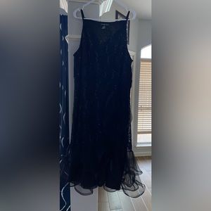 Candalite 2X midi formal cocktail dress with wired hem and clear sequins